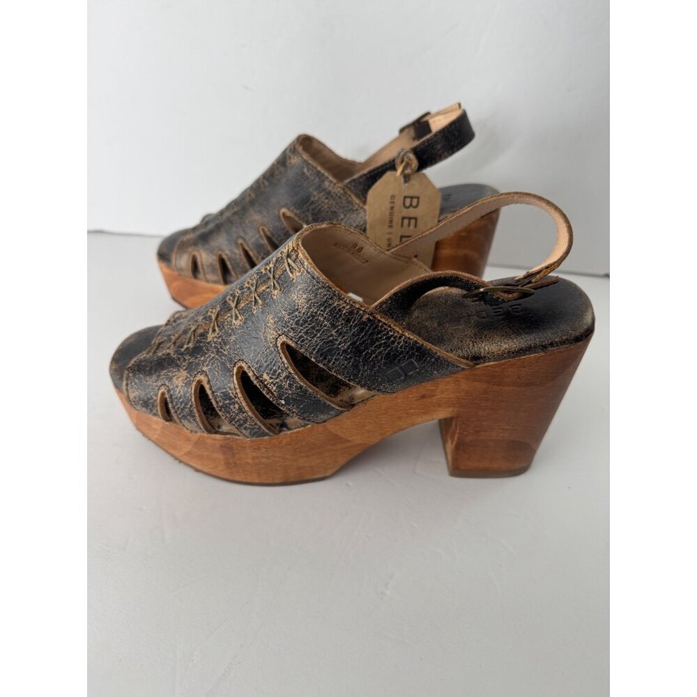 NEW Bed Stu Fontella Platform Black Leather Distressed Sandal Size 10 - Picture 4 of 8